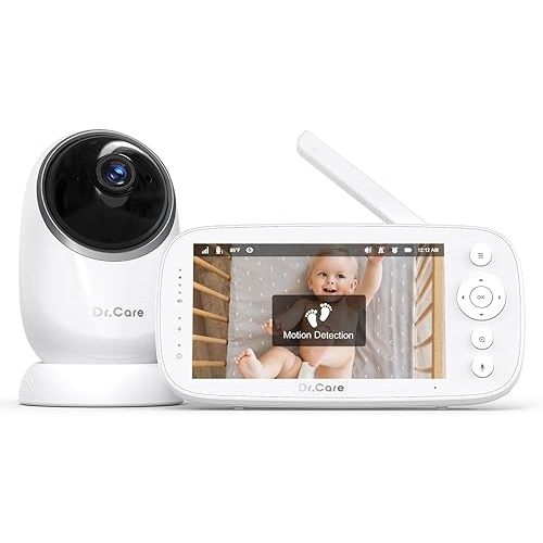 Dr.Care NovaView Pro Baby Monitor No WiFi with Motion Detection - 5" 1080P Split Screen Display, Clear Night Vision, Real-Time/VOX, 2X/4X Zoom, 5000mAh Battery, 2-Way Audio, Pan & Tilt Baby Camara