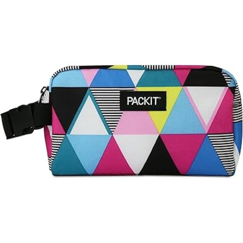 PackIt Freezable Snack Box, Triangle Stripes, Built with EcoFreeze Technology, Collapsible, Reusable, Zip Closure with Buckle Handle, Great for All Ages and Fresh Snacks on the go