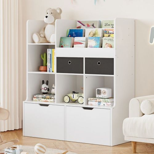 Toy Storage Organizer 47.8in Kids Bookshelf With Drawers Children Bookcase With Cubbies Wooden Toy Chest Playroom, Classroom, Nursery, Kids Room