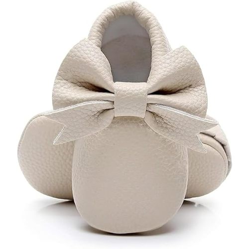 Bebila Double Bow Fringe Baby Moccasins - Soft Sole Baby Shoes Girls Toddler Crib Flats