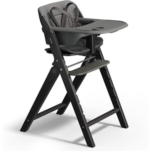 Mamazing GrowPod Pro Wooden Baby High Chair for 6 Months to 220lbs, Easy to Clean with Tray, Compact Foldable Highchair for Kitchen & Dining Room, with 5-Point Safety Harnesses and Guard Bar