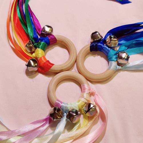 Ribbon and Bell Ring- Hand Kite- Montessori Ribbon and Bell- Ribbon Streamer- Rainbow Ribbon Wand- Toddler Toy- Birthday Gift- Party Favor