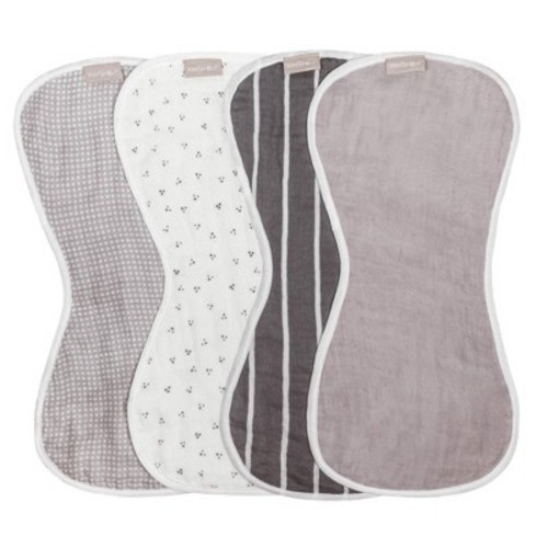 WeeSprout Unisex Organic Towel Cotton Burp Cloths, Four Ultra-Absorbent Layers - Neutral, Set of 4
