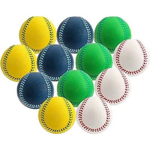 Tebery 12 Pack Kids Soft Foam Baseballs, Official Size Foam Balls Practice Training Baseball Perfect for Hitting and Indoor or Outdoor Play(White, Blue, Yellow, Green)