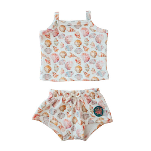 White and Pink Seashell Little Surfer Girl Two-piece set