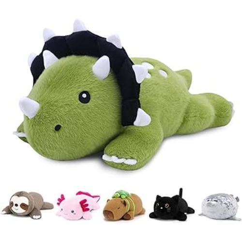 SQEQE Weighted Triceratops Dinosaur Plush, Weighted Stuffed Animal Dinosaur for Comforting Hugs, Soft Plushie Toy Pillow Gift for Kids, Valentines Birthday Decoration 9.8 Inch, 0.8 Lb