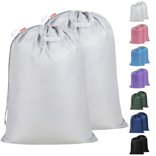 Polecasa Extra Large Heavy Duty Laundry Bag with 130gsm Tear Resistant Fabric and Handles, Easy to Carry Durable Dirty Clothes Drawstring Bag, Perfect for College Dorm, Travel, 2 Pack 28”x36”, Silver