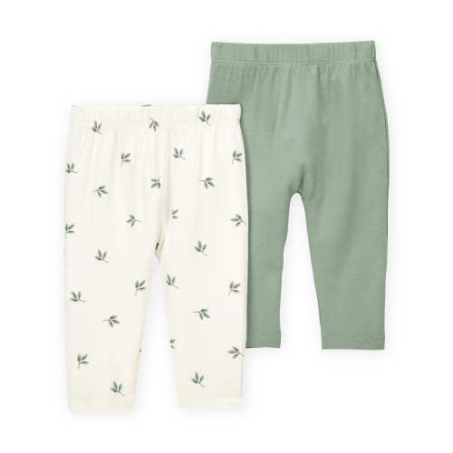 Baby Girl 2-Pack PurelySoft Pull-On Pants - Green/White - Carter's | Carter's