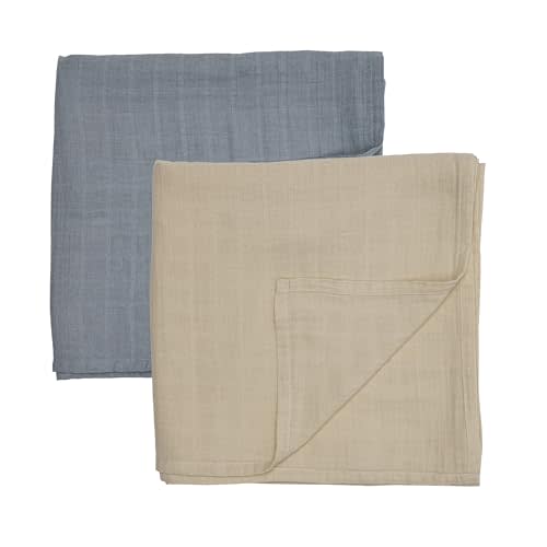 Huxie Swaddle - 100% Organic Cotton - Muslin Swaddle Blankets for Newborn, 47" x 47" 2-Pack (Fog/Tradewinds)