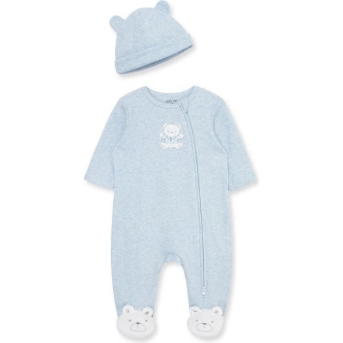 Blue Bear Embroidered Cotton Rib Footie & Hat Set, Newborn