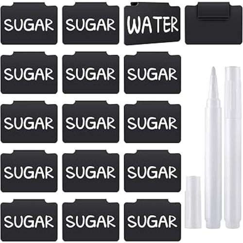 Plastic Clip on Removable Label with White Chalk Markers For Kitchen Pantry Basket Box, Hanging Bin for Storage Fabric (18 Pieces)