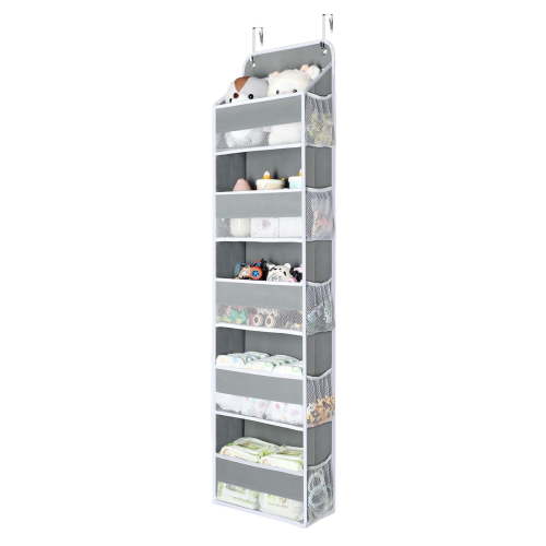 Pocket Hanging Organizer, Delamu 5-tier Over the Door Organizer for Diapers & Toys, Closet Door Organizer, Gray