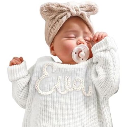 Personalized Baby Knit Sweater, Custom Baby Sweater with Hand-Embroidered Name and Monogram, Customized Unique Gift for Baby