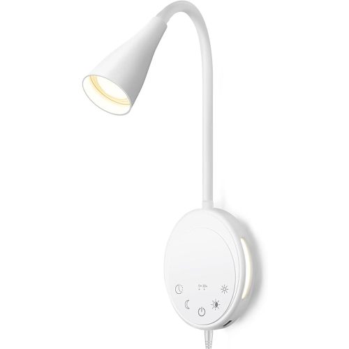 SANKEDOU LED Wall Mounted Reading Light, Book Light for Reading in Bed with Touch Control, 5 Dimmable, USB Output, Night Light & Timers Function, Flexible Gooseneck Headboard Bed Lights (White)