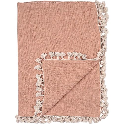 Crane Baby 6-Layer Quilt Muslin Swaddle Blanket, Soft Cotton Lightweight Nursery and Stroller Blanket for Baby Boys & Girls, Copper, 30 X 40