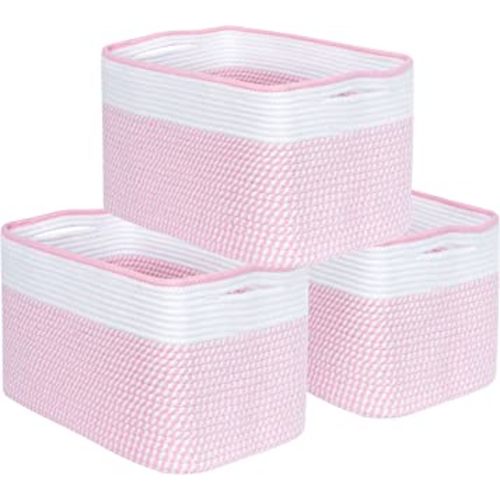 MINTWOOD Design 3-Pack Storage Baskets for Shelves, Decorative Baskets for Organizing, Woven Baskets for Storage, Book Basket, Cube Organizer, Cube Storage Bin Box, Closet Organizers, Light Pink