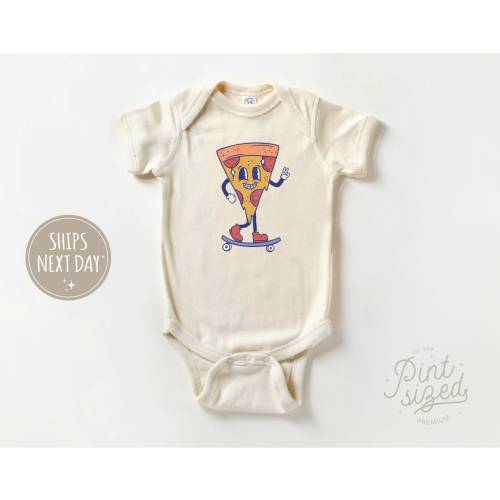 Funny Pizza Baby Onesie® - Retro Skateboard Bodysuit - Cute Natural Onesie®