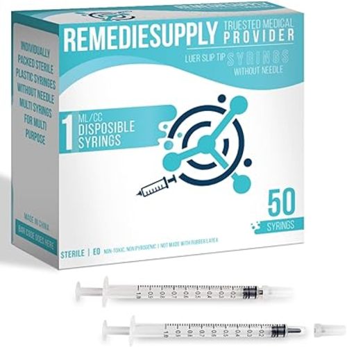 50 PCs 1 ml Syringes for Liquid – Individually Packed Sterile Plastic Syringes Without Needle for Dispensing Lip-gloss, Medicine, Feeding Pet, Watering Plants & Lab Experiments