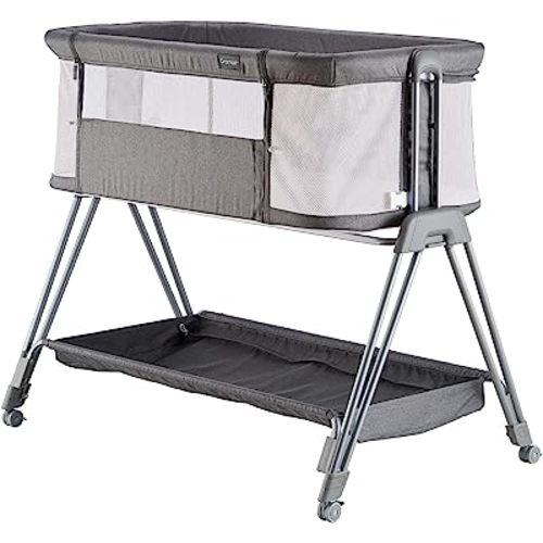 Baby Bassinets,Bedside Sleeper for Baby, Easy Folding Bedside Crib 7 Height Adjustable with All Mesh Baby Bed for Infant Newborn Girl Boy (Light Grey)