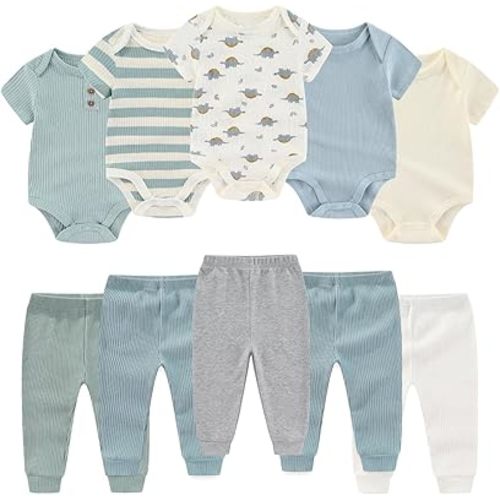 Baby Bodysuit and Pant Set 10 Pack Cotton Newborn Baby Boy Girl Clothes Outfits