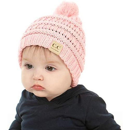 Funky Junque Exclusives Baby Infant Beanie Knit Warm Winter Pom Pom Skull Cap Hat