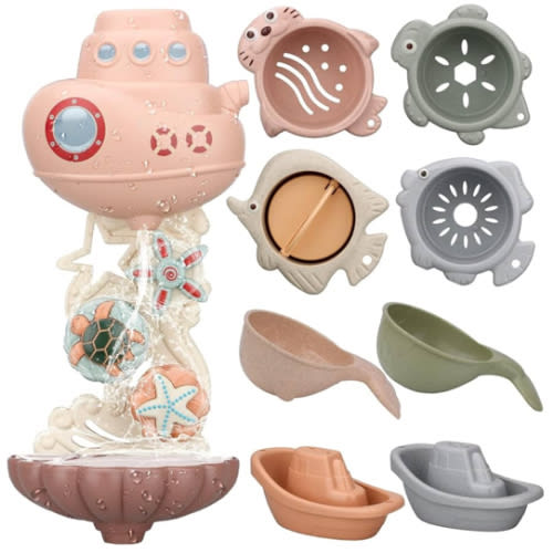 Toddler Bath Toys for Kids Ages 1-3|Baby Bath Toys Toddlers 2-4|Bathtub Toys for Babies 6-12 Months|Mold Free Bath Cup Toys|Infant Bath Tub Shower Toys for Age 3-5|1 2 Year Old Boy Girl Birthday Gift - Brown