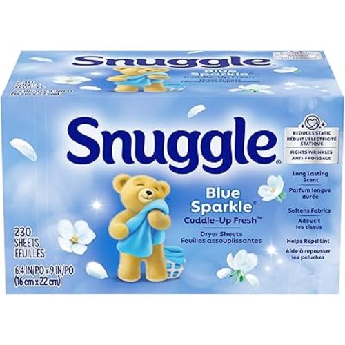 Snuggle Fabric Softener Dryer Sheets, Blue Sparkle Cuddle-Up Fresh, 230 Ct, Long-Lasting Fresh & Clean Scent, Softens Fabric, Reduces Static, Fights Wrinkles, Helps Repel Lint & Pet Hair, HE Safe