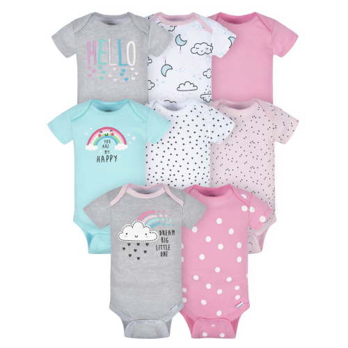 Gerber Baby Girl Short Sleeves Onesies Bodysuits, 8-Pack, Preemie-12M