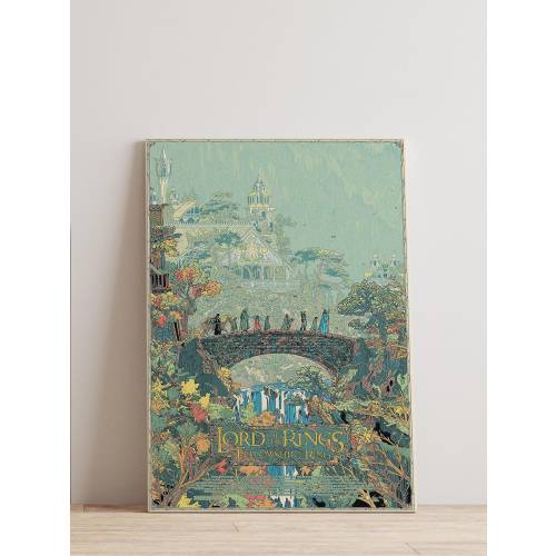 Lord of the Rings Fellowship of the Ring Poster - Vintage Illustration of Rivendell Art Print, Fantasy Wall Decor for Tolkien Fans, Unique