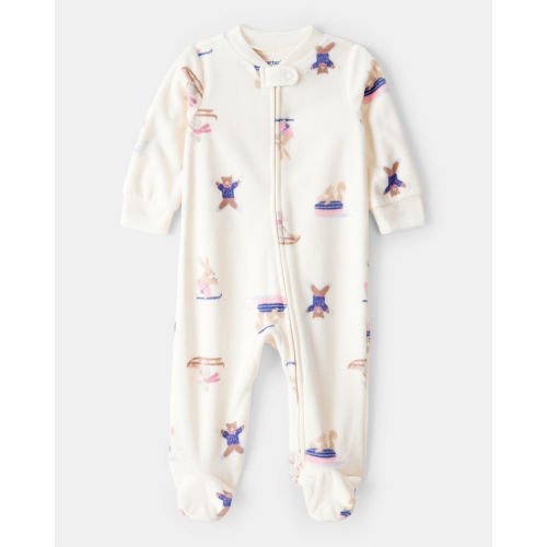 Baby Girl Animal Ski Print Loose Fit Long-Sleeve Sleep & Play Pajamas - Cream - Carter's | Carter's