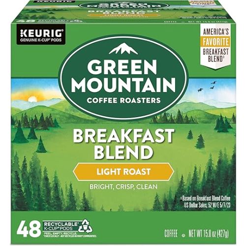 Green Mountain Coffee Roasters Breakfast Blend Single-Serve Keurig K-Cup Pods, Light Roast Coffee, 48 Count