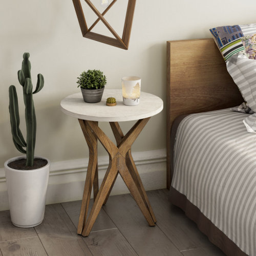 Millwood Pines Moty Crossed Legs Round End Table, with Tripod Base for Modern Farmhouse, Boho & Reviews | Wayfair