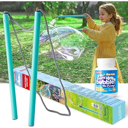 SYNCFUN Giant Bubble Wand Kit (3-Piece Set) with Concentrate Solution-Up to 3.5 Gallons, Big Bubble Wand Set with Mix Powder, Outdoor Toy for Kids, Boys, Girl, Party, Summer