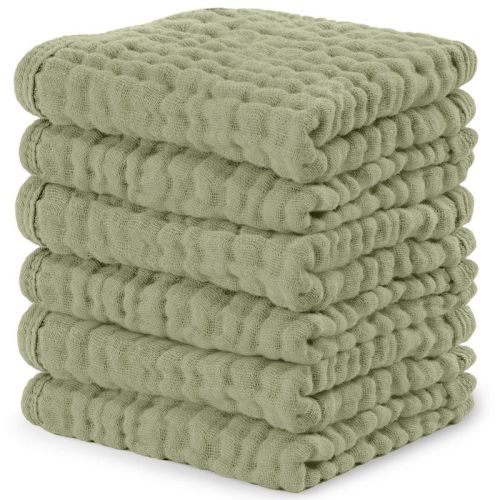 Baby Washcloths Muslin Cotton, Large 10”x10” by Comfy Cubs (Sage, Pack of 6)