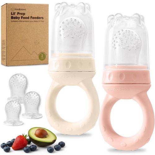 KeaBabies 2-Pack Prep Baby Food Feeder, BPA-Free Silicone Baby Fruit Feeder for Teething, 6-12 Months BLW Feeding Essentials (Mist Rose)