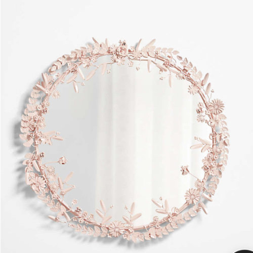 Flower Crown Pink Metal 30" Round Wall Mirror