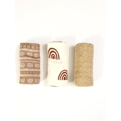 Organic Bamboo Earth Tone Boho Muslin Baby Swaddle Blanket, Earth Clay