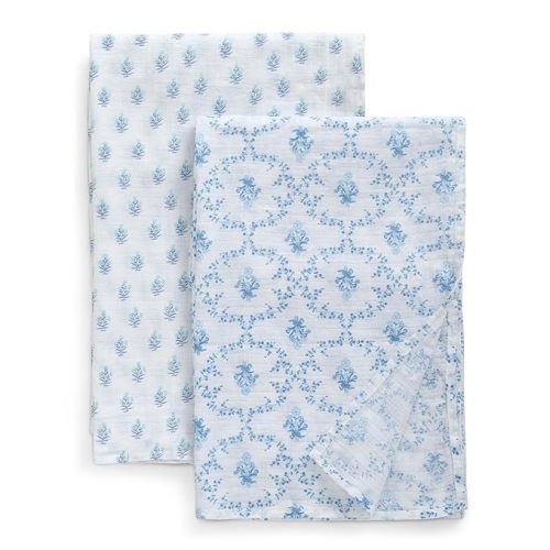 Delta Children 100% Cotton Muslin Baby Receiving Blankets for Girls and Boys – 47x47 Inches (Pack of 2), Blue Botanicals - Muslin Blankets