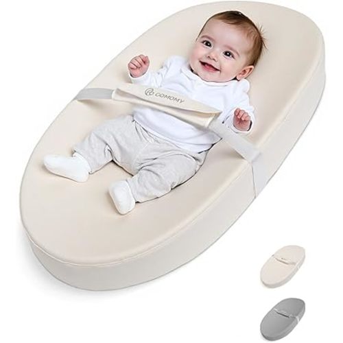 COMOMY Baby Changing Pad with Wipeable & Waterproof PU Cover, Contoured Diaper Changing Pad for Dresser with Non-Slip Safety Belt, Portable and Lightweight, Large Cushioned Foam, Creamy White
