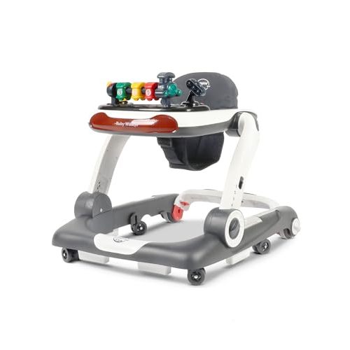 Music and Lights Baby Walker with Wheels, 6 in 1 Baby Activity Center w/Ergonomic backrest Design, Baby Walkers for Boys w/Foot Pads, Music Bouncer Walkers for Boys Girls Babies 6-18 Months, D Grey