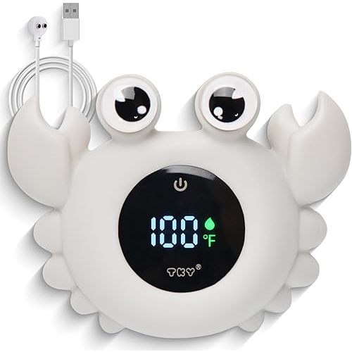 Baby Bath Thermometer with Floating Toys & Room Temperature Monitor - Rechargeable Digital Thermometer with Temperature Alerts, Bath Essentials for Newborns, Infants (Advanced Grey)