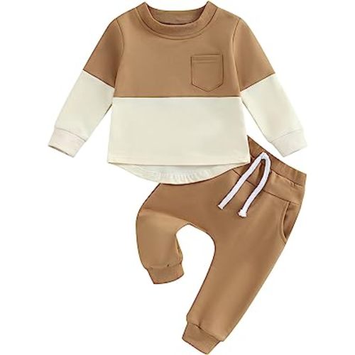 Toddler Baby Boy Outfits Long Sleeve Pocket Pull On Sweatshirt Solid Pants Infant Fall Winter Clothes Set