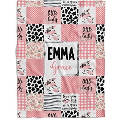 Personalized Cow Baby Blanket, Cow Print Baby Blanket, Baby Girl Woodland Blanket, Animal Print Baby Blanket, Baby Zoo Animal Blanket, Baby Girl Blanket, Woodland Baby Blanket Girl