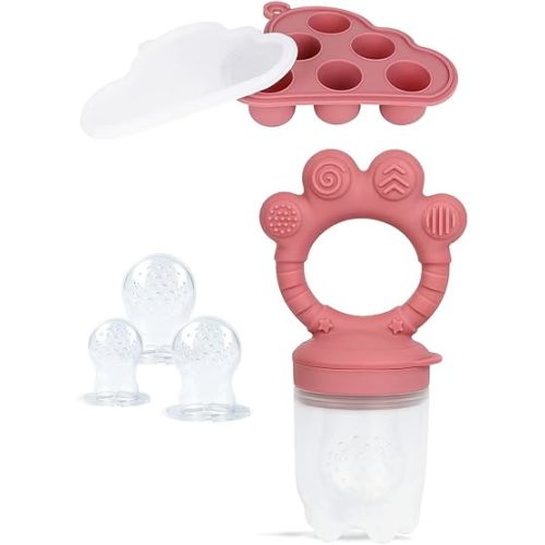 Baby Breastmilk Popsicle Molds & Baby Fruit Food Feeder Pacifier, Silicone Baby Food Storage Containers, Baby Popsicle Molds Teething for Toddler Teething & Infant Self Feeding (Pink)