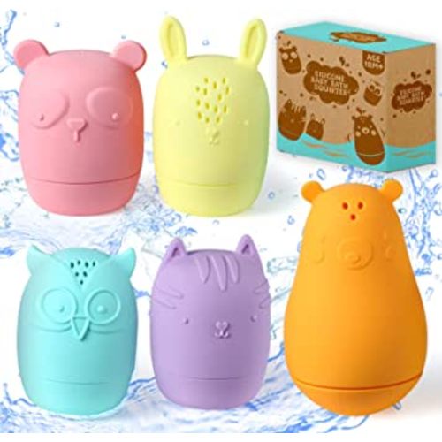 CozyBomB™ Water Bath Toys for Toddlers - Mold Free Baby Bath Toys Set for Infants of 5 Squeeze and Squirt Durable Silicone Animals Bathtub Toys for Safe Baby Bathtime Fun Silicone Bath Toys 18+ Months