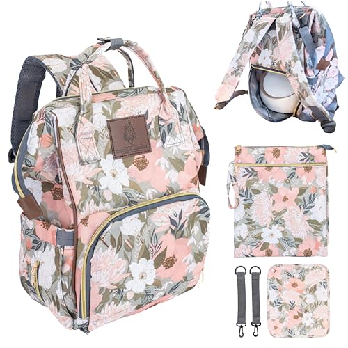 Breast Pump Bag for Spectra S1 and S2 - Wearable Breast Pump Bag - Pumping Backpack with Wet Dry Bag & Prep Mat - 2 in 1 Pump & Baby Diaper Bag for Working Moms, Travel and Family Use (Floral)