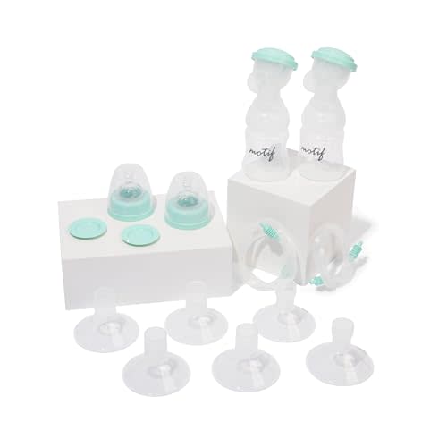 Motif Medical Twist Breast Pump Replacement Parts - Resupply Kit w/Milk Storage Containers, Bottle Caps, Bottle Nipples, Tubes, Disks, Connectors & More - Safe Easy-to-Use Breast Pump Kit