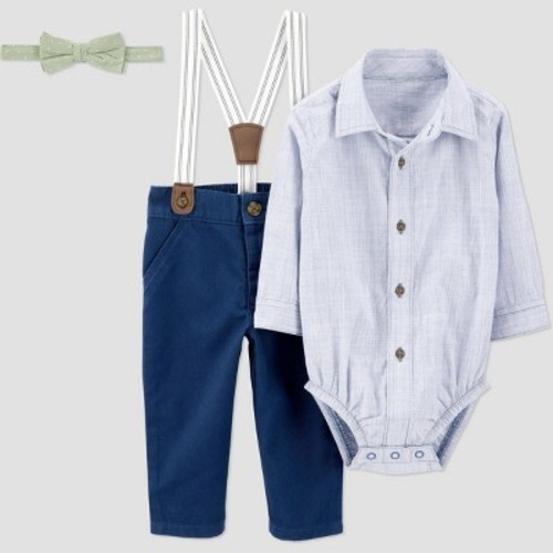 Carter's Just One You® Baby Suspender Top & Bottom Set - Navy Blue Newborn: Stripe Chambray Twill Outfit