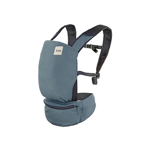 Baby Tula Lite Ripstop Nylon Compact Baby Carrier, Lightweight and Ergonomic Carrier for Travel w/Convenient Storage Hip Pouch, Multiple Carrying Positions for Babies 12lbs to 30lbs - Slate (Blue)