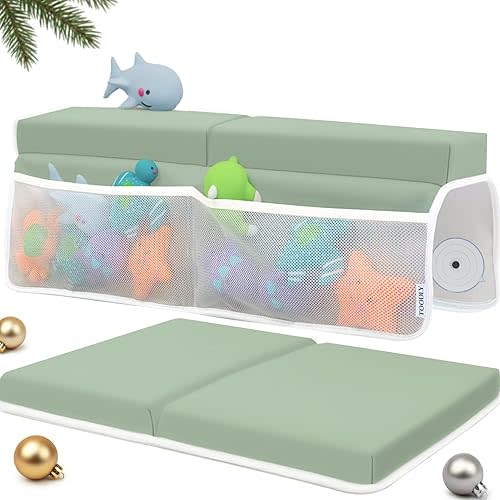 Comfortable Baby Bath Kneeler and Elbow Rest Pad Set – Thick Memory Foam Bath Kneeling Pad with Elbow Support – Baby Bathtub Cushion with Toy Organizer for Bathing Infant or Toddler - Green